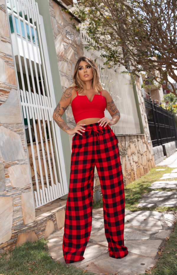 Calça Xadrez Pantalona Moderno
