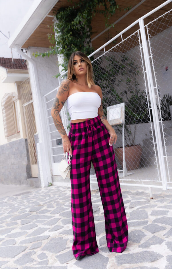 Calça Pantalona Xadrez Vintage